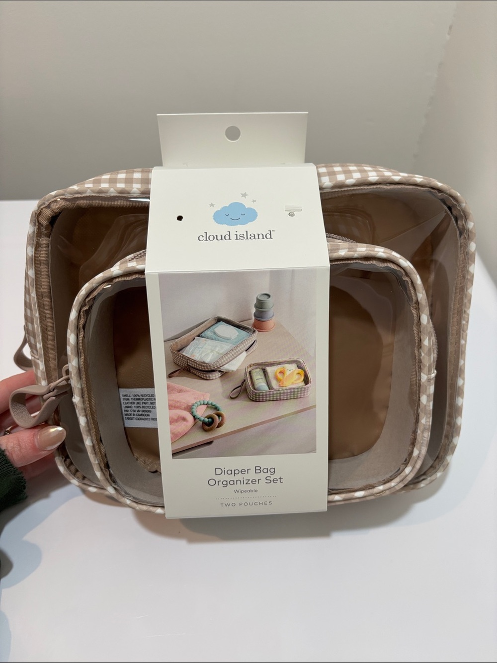 cloud island Beige Gingham diaper bag organizer set